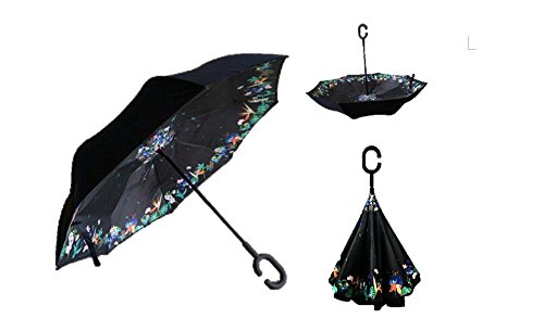 Autonorth Double Layer Reverse Outdoor Stick Umbrella Windproof Waterproof and Self Standing Inside Out Umbrella Best for Travelling and Car Using Color Special Flower