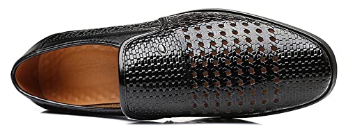 Santimon Men's Woven Casual Slip On Loafers Leather Dress Pointed Toe Derby Walking Breathable Comfort Shoes3