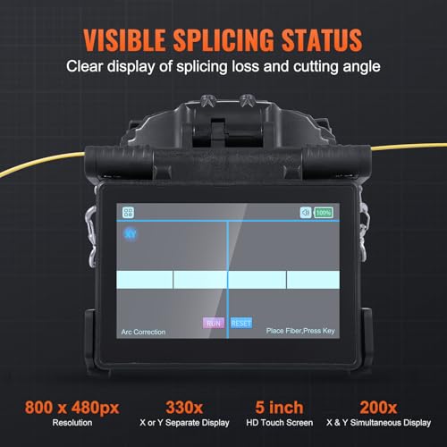Image of VEVOR Fiber Fusion Splicer 4 Motors, Clad Alignment Optic Splicer 6s Splicing & 13s Heating, Fiber Machine with 5 inch Touch Screen, 3 in 1 Holder, 7800mAh Battery for SM MM DS NZDS