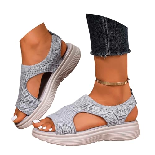 Sandalias deportivas de plataforma de malla para mujer, suela baja con puntera abierta