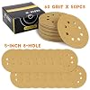 5-Inch 8-Hole Hook and Loop Gold Sanding Discs, Pack of 50 Sandpaper, 60-Grit