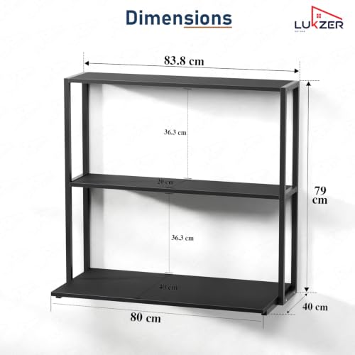 Image of Lukzer Wall Mounted Study Table with Multipurpose Storage Shelves (MMR-007 /Black & Black) Engineered Wood & Metal Frame, Space Saving Work Desk for Laptop, Bookshelf, Decor & Home Office (83x79x40 cm)