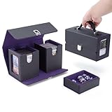 デッキケース トレカケース ハンドル付き カードディスプレイウィンドウ 200枚 3in1 二重 三重スリーブ対応 仕切りカード4つとトップローダー2つ付き 革 持ち運び(黒内装紫)