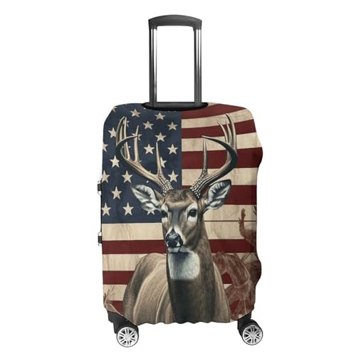 Travel Luggage Cover Elastic Suitcase Protector Anti-Scratch Washable Americana Flag Deer Luggage Sleeve Tsa Approved Carry on Covers Baggage Cover Fits 18-32 Inch Luggages4