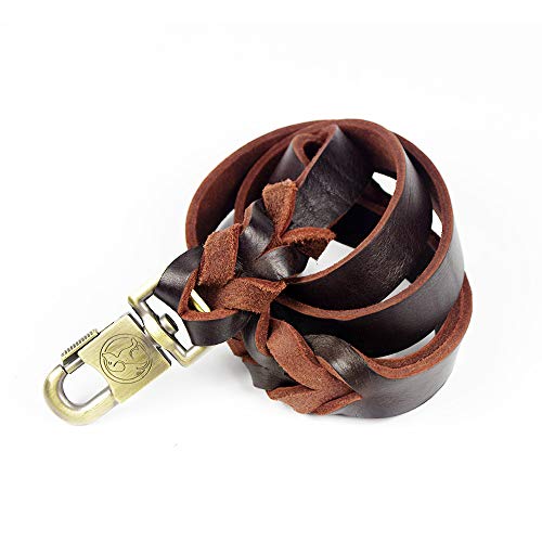 PESHOUCO Leather Braided Dog Leash Water Resistant Heavy Duty Woven Leash for Large Medium or Small Dog Breeds with Lock Design Clasp Leads Rope for Dogs Training Walking Brown (47L x 0.98W inch)
