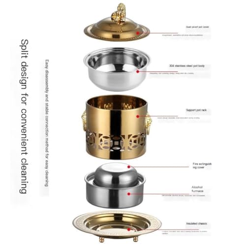 Olla chafing de alcohol pequeña acero inoxidable oro miniatura 4