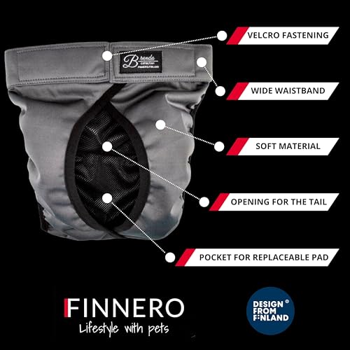 Image of FINNERO Brenda Reusable Dog Diaper, Leak-Proof, Adjustable, Heat & Incontinence Protection, L - Gray