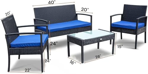 Image of PRATHAM India Outdoor Indoor 4 Piece Patio Furniture Sofa Set Conversation Set Waterproof with Washable Soft Cushion and Center Table Wicker for Balcony and Gardens