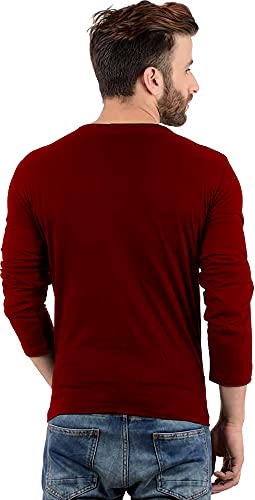 Image of LAZYCHUNKS Men's Full Sleeve Henley Neck Cotton Blend T-Shirt | Solid Regular Fit for Boys & Men | Soft Breathable Fabric | Casual Size S to 3XL