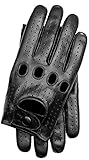 Handgemachte Knöchel Löcher Riparo Motorsports Echte Lederhandschuhe für Männer Mittel Schwarz