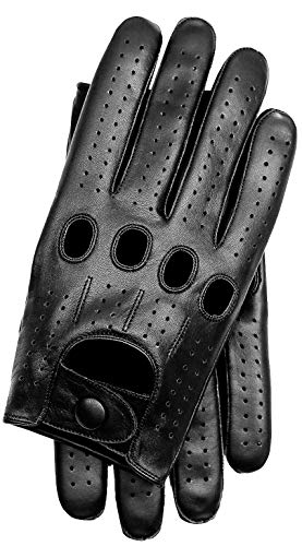 Riparo Genuine Leather Full-Finger Driving Gloves (Medium, Black)