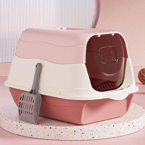 Arenero cerrado grande para gatos con tapa y pala rosa miniatura 5