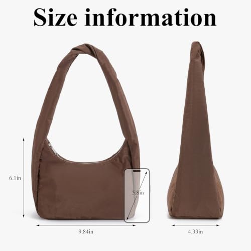 hibear Slouchy Shoulder Bag Small Nylon Meringue Bag for Women Trendy Handbag Hobo Bags for Travel Work College (coffee) - image 6