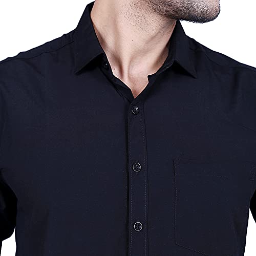 Image of Men's Cotton Solid Slim Fit Casual Spread Collar Shirt