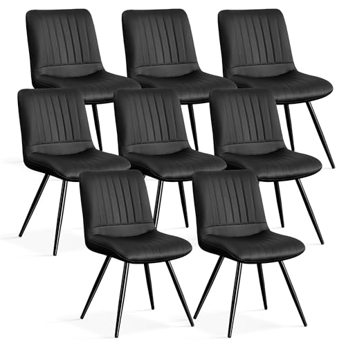 Image of Dining Chairs Set of 8, Modern Dining Chairs with Thick Cushions, PU Leather Upholstered Kitchen Dining Room Chairs with Metal Legs for Dining Living Room (Black)