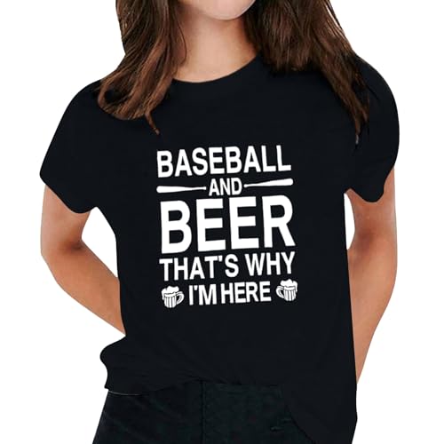 Camiseta informal de manga corta con cuello redondo y estampado de béisbol para mujer, Negro, XL