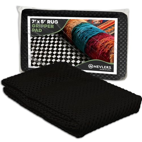 Nevlers 5'x7' Black Anti Skid Rug Gripper for Hardwood Floors & Other Surfaces | Thick PVC Non Slip Rug Pad 5x7 Ft. | Trim-to-Fit Under Rug Non Slip Pad & Carpet Pad | Rug Stoppers to Prevent Sliding