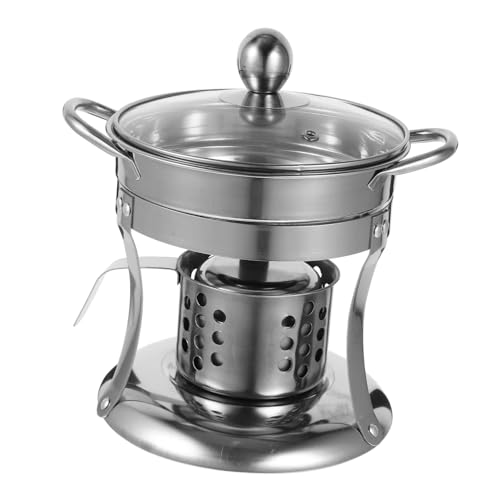 Sosoport 1 Set Stainless Steel Alcohol Stove Hot Pot Cooker with Lid Solid Alcohol Burner for Outdoor