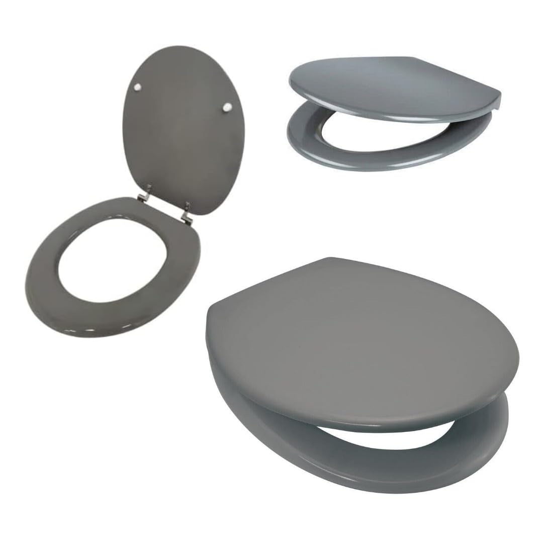 Marco Paul Interiors Toilet Seat Marco Paul 18" Standard Traditional White Wooden Mdf Universal Adjustable To Fit Most Toilets Oval Seat With Hinges & Parts Bathroom En-Suite Office Home Indoor (Grey)