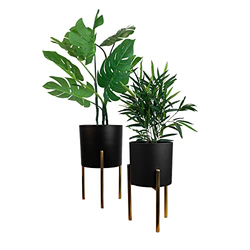 2tlg. Blumentopfständer Set H31/36cm Schwarze Töpfe mit goldenem...