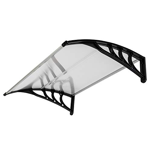 Hommo 40"X 32" Polycarbonate Window Door Awning With Bracket Overhead Cover Front Door Outdoor Patio Canopy Sun Shetter,Uv,Rain Snow Protection Hollow Sheet (Black) #TOP4