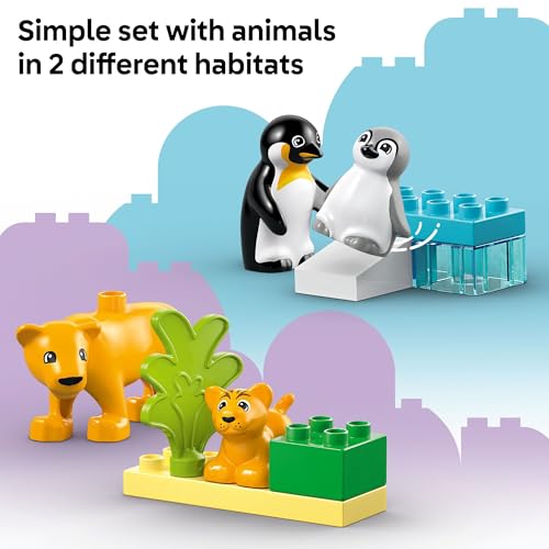 LEGO DUPLO Town Wild Animal Families Penguins & Lions Building Toy Playset - Preschool Learning & Educational Animal Toy for Toddlers, Boys and Girls, Ages 2+ - Baby Gift Ideas - 104424