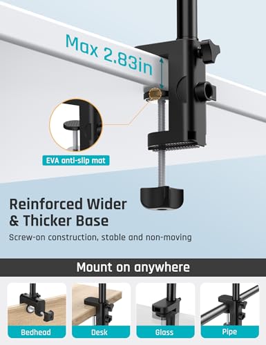 Tablet Stand Holder for Desk with 2 Clamps Flexible Tablet Phone Kindle Stand iPad Stand Universal Overhead Tablet Phone Mount fits iPad Pro Mini/Air, iPhone 15 Pro Other 3.5\"-12.9\" Device