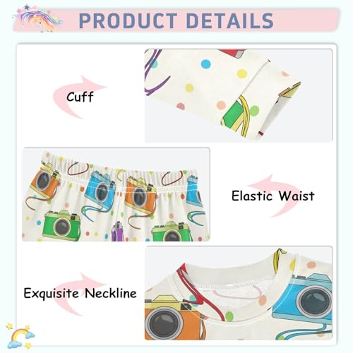 Pajama Sets Long Sleeve Colorful Cameras on Polka Dots Soft Comfy Sleepwear 2 Piece PJS 3-8T4