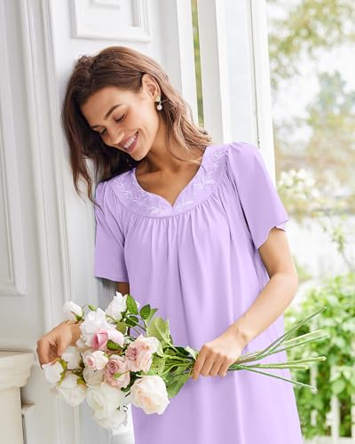 Image of Ekouaer Moo Moos for Women House Dress With Pockets Cotton Nightgowns Short Sleeve Night gowns Embroidered Mumu Dress