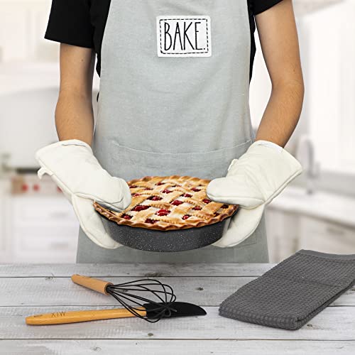 Rae Dunn Quilted Oven Mitt- Set Of Two Cotton Gloves For Cooking, Grilling, Baking, Kitchen Accessories, Cream Potholders, Embroidered Love #TOP3