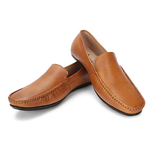 Image of LOUIS STITCH Men's Tan Italian Leather Loafers Slip ons Moccasins Casual Driving Loafer Buckle Design