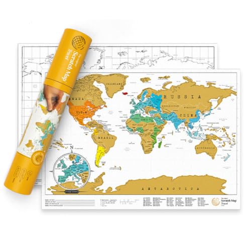 Luckies Scratch Map | Scratch Off World Map | World Travel Maps Frame | Countries Visited Maps | Scratchable Poster with Tube | Detailed Europe & US States Poster | Scratchable Wall Pin Board Regular
