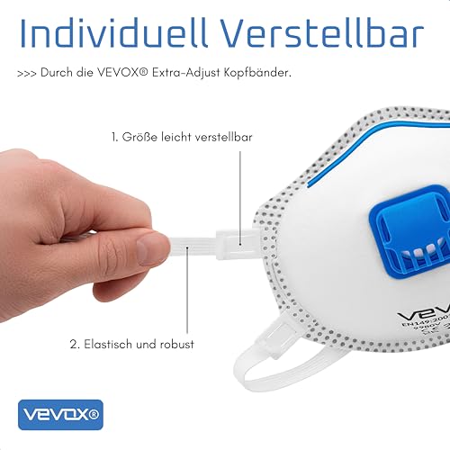 VEVOX® FFP3 Maske mit Ventil – 5er, 10er oder 20er Set – Staubmaske – Atemschutzmaske – Staubschutzmaske – Feinstaubmaske – Atemschutz z.B. gegen Feinstaub, Schimmel oder Asbest