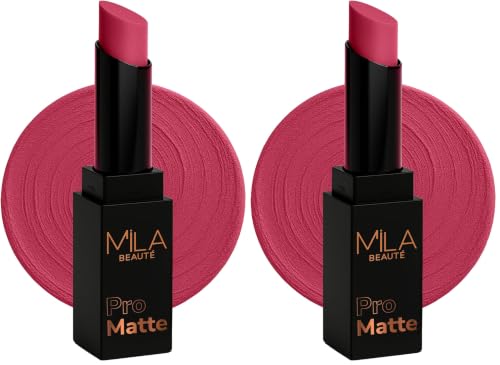 Image of Mila Beaute Pro Matte Lipstick | Highly Pigmented & Long lasting | Semi Matte Finish | Light Weight Lipstick | Single Swipe Application | Luxurious Lip Color | Shade - (Saira Banu, 4.2g) (Pack of 2)
