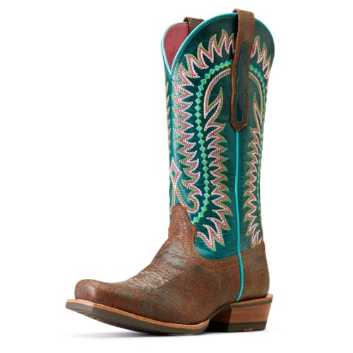 ARIAT Women's Derby Monroe Western Boot, Turquoise Nights/Shore Tan, 6 Wide