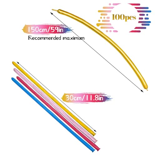 Image of LXZFCRG 260 Long Balloons, Shiny Metallic Latex Twisting Balloon for Balloon Animals, Magic Balloons for Birthdays Wedding Party Decorations 100pcs (Metallic Multi)