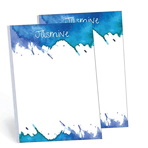 Watercolor Set of 2 Personalized Memo Pads Notepads, 2 pads - 50 sheets per pad. 5.5” x 8.5”. Made in the USA.