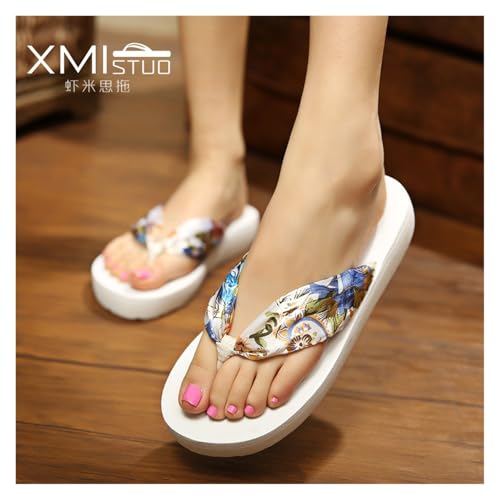 Flip-flops, satin slippers, thick-soled flip-flops, mid-slope sandals, fashionable casual vacation shoes, three colors optional,4