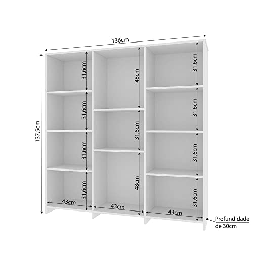 Estante Livreiro Multiuso 7 Prateleiras 11 Nichos London Yescasa Branco Perfect Wood
