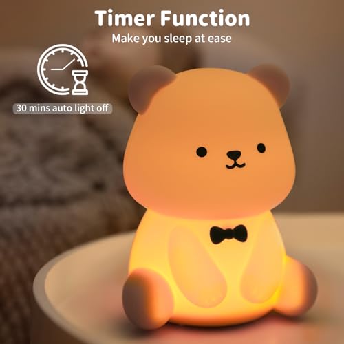 Image of Led Cute Teddy Bear Night Light, Dimmable Nursery Kawaii Lamps, Super Squishy Silicone USB Rechargeable Touch Control Night Lamp, Used for Camping Party Room Decor (Teddy Bear)