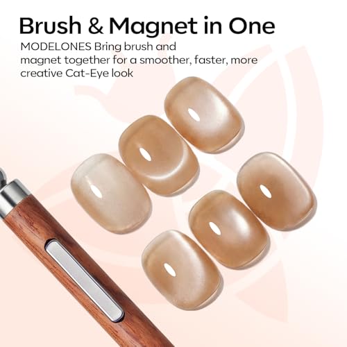 Image of modelones 3-in-1 French Tip Nail Brush with Cat Eye Magnet- Strong Magnetic Force for Cat Eye Gel Polish Effects, French Tip Design, Nail Art Cuticle Clean Up & Salon-Quality DIY Manicure Tool