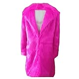 Colf Men's Winter Long Sleeve Turn Collar Faux Fur Coat Outwear Long Parka Jacket Overcoat (Rose red,3X-Large)