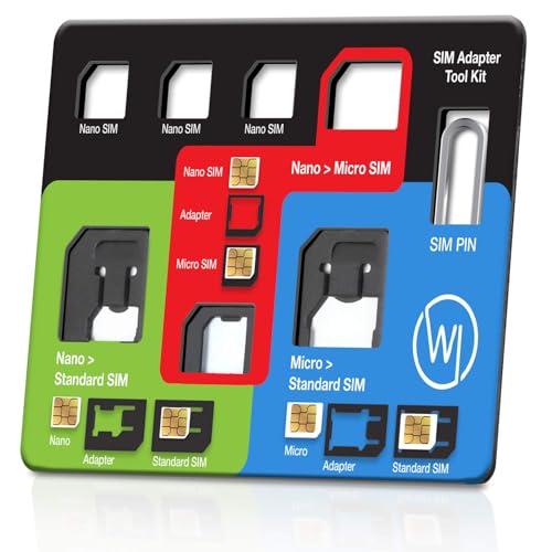 Wicked Chili Adaptateur SIM 5 en 1 (Nano, Micro, Standard, Pointe d'éjection, case) pour téléphone portable et tablette (avec rangement et Click Fusible)