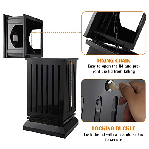 Powlab Outdoor/Indoor Trash Can Commercial Trash Can Waste Container With Perforated Galvanized Steel Panel For Disposal Commercial Waste Container -Black #TOP2