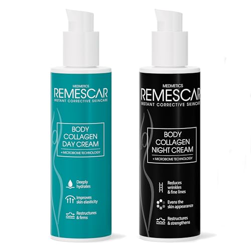 Remescar Collagen Body Crema de Día + Crema Corporal de Noche – Rutina Corporal Antiedad Día y Noche – Hidratación Profunda, Elasticidad y Firmeza – Ácido Hialurónico y Tecnología Microbioma – 200 ml