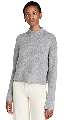 Theory Women's Mock Neck Cashmere Sweater, Light Heather Grey, M #TOP21