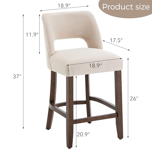 Image of VKNOW Bar Stools Set of 4, 26 inch Upholstered Counter Height Bar Stools,Modern Counter Stools with Wood Legs for Kitchen Island Dining Room Bar,Beige