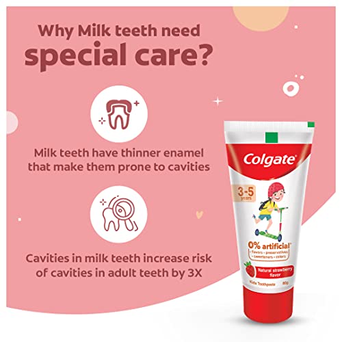 Image of Colgate Toothpaste For Kids (3-5 Years), Natural Strawberry Flavour, 0% Artificial - 80G Tube & Kids Batman Toothbrush, Extra Soft With Tongue Cleaner (Pack Of 3) | Cavity Protection