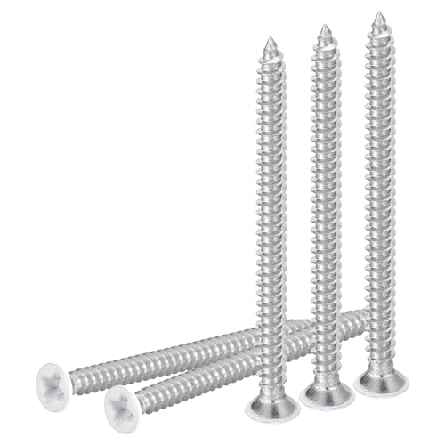 DTGN 50Pcs ST3.5x40mm Flat Head Wood Screws, 304 Stainless Steel White Phillips Self Tapping Screws - Good for Woodworking, Furniture - White
