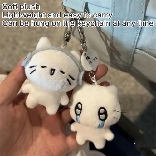 Image of figurine 2Pcs Cat Keychain,Cute Keychain, Plush Keychain, Emotional Cat with Headphones and Crying Face Design Bag Charms for Backpack, Purse, and Keys